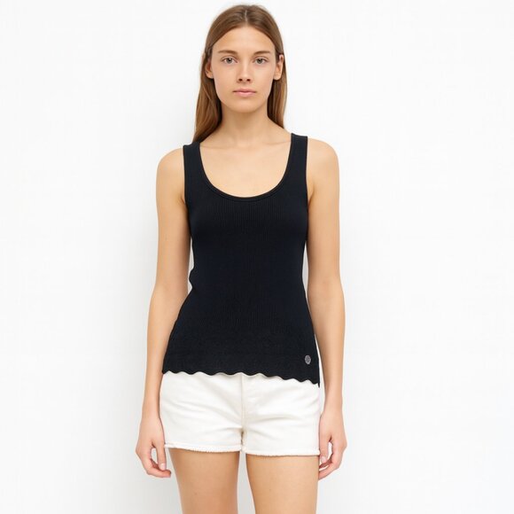 CHANEL | Tops | Chanel Black Cotton Tank Top Size 38 | Poshmark